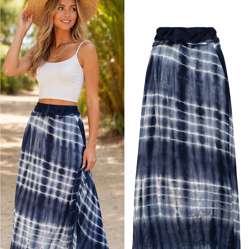 Leshop Women’s Navy Tie-Dye Maxi Skirt small